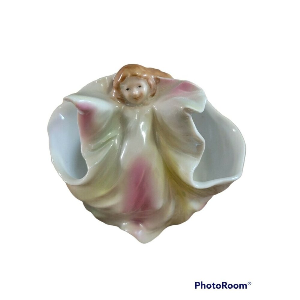 Royal Bayreuth Bavaria Porcelain Art Nouveau Lady Pink Iridescent Basket Vase